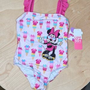 NWT Disney Minnie Mouse Toddler Girls Printed One-Piece Swimsuit UPF 50+ Size 4t